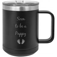 CustomGiftsNow Soon to be a Pappy - Announcement Stainless Steel Vacuum Insulated 15 Oz Travel Coffee Mug with Slider Lid, Black