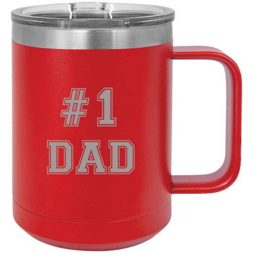  CustomGiftsNow #1 Dad Stainless Steel Vacuum Insulated 15 Oz Travel Coffee Mug with Slider Lid, Red