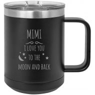 CustomGiftsNow Mimi - I love you to the Moon and Back Stainless Steel Vacuum Insulated 15 Oz Engraved Travel Coffee Mug with Slider Lid, Black