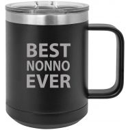 CustomGiftsNow Best Nonno Ever Stainless Steel Vacuum Insulated 15 Oz Travel Coffee Mug with Slider Lid, Black