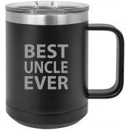 CustomGiftsNow Best Uncle Ever Stainless Steel Vacuum Insulated 15 Oz Travel Coffee Mug with Slider Lid, Black