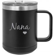CustomGiftsNow Nana Stainless Steel Vacuum Insulated 15 Oz Engraved Travel Coffee Mug with Slider Lid, Black