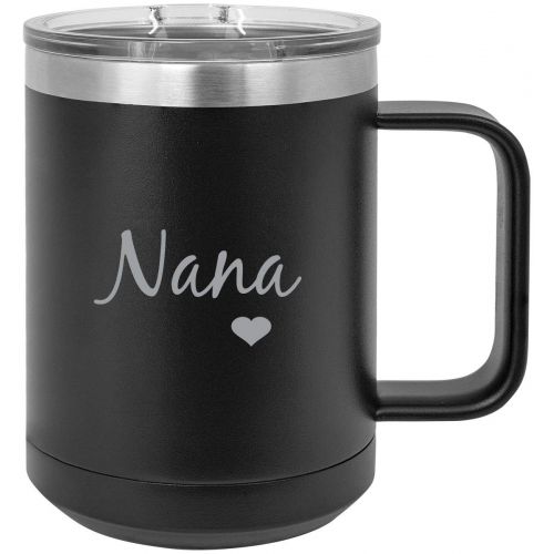  CustomGiftsNow Nana Stainless Steel Vacuum Insulated 15 Oz Engraved Travel Coffee Mug with Slider Lid, Black