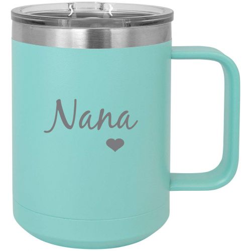  CustomGiftsNow Nana Stainless Steel Vacuum Insulated 15 Oz Engraved Travel Coffee Mug with Slider Lid, Teal