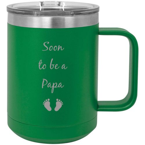 CustomGiftsNow Soon to be a Papa - Announcement Stainless Steel Vacuum Insulated 15 Oz Travel Coffee Mug with Slider Lid, Green