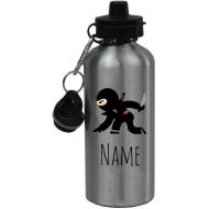 CustomGiftsNow Personalized Custom Ninja Aluminum 20 Ounce Kids Summer Sport Water Bottle, 2 Lids (Silver)