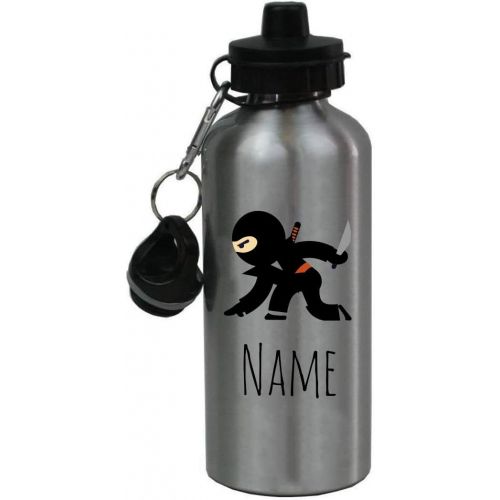  CustomGiftsNow Personalized Custom Ninja Aluminum 20 Ounce Kids Summer Sport Water Bottle, 2 Lids (Silver)