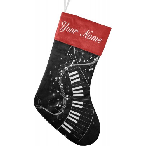  customjoy Music Piano Notes Personalized Christmas Stocking Name Socks Xmas Tree Fireplace Hanging Decoration 17.52 x 7.87 Inch