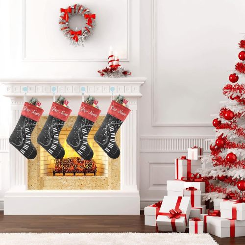  customjoy Music Piano Notes Personalized Christmas Stocking Name Socks Xmas Tree Fireplace Hanging Decoration 17.52 x 7.87 Inch