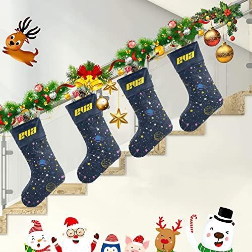  customjoy Galaxy Twinkle Stars Personalized Christmas Stocking Name Socks Xmas Tree Fireplace Hanging Decoration 17.52 x 7.87 Inch