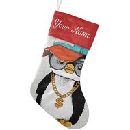 customjoy Hip-Hop Hat Penguin Music Personalized Christmas Stocking with Name Xmas Tree Fireplace Hanging Decoration Gift 17.52.7.87 Inch
