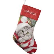 customjoy Cute Christmas Cat Personalized Christmas Stocking with Name Xmas Tree Fireplace Hanging Decoration Gift 17.52.7.87 Inch