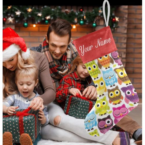  customjoy Owl Pattern Personalized Christmas Stocking Name Socks Xmas Tree Fireplace Hanging Decoration 17.52 x 7.87 Inch