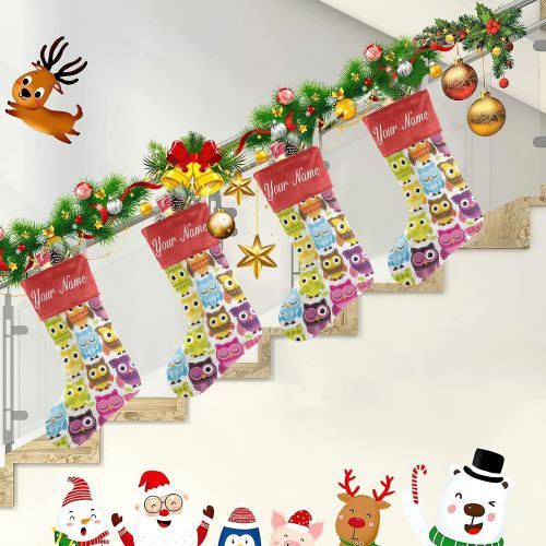  customjoy Owl Pattern Personalized Christmas Stocking Name Socks Xmas Tree Fireplace Hanging Decoration 17.52 x 7.87 Inch