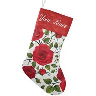 customjoy Flower Pattern with Red Roses Personalized Christmas Stocking with Name Xmas Tree Fireplace Hanging Decoration Gift 17.52.7.87 Inch