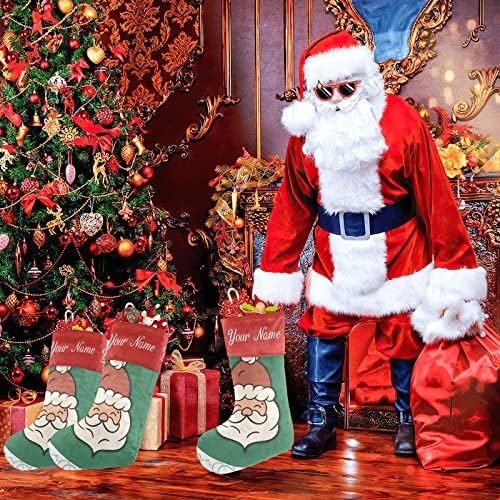  customjoy Santa Claus Head in Christmas Personalized Christmas Stocking Name Socks Xmas Tree Fireplace Hanging Decoration 17.52 x 7.87 Inch