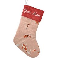 customjoy Red Koi Fish Water Personalized Christmas Stocking Name Socks Xmas Tree Fireplace Hanging Decoration 17.52 x 7.87 Inch