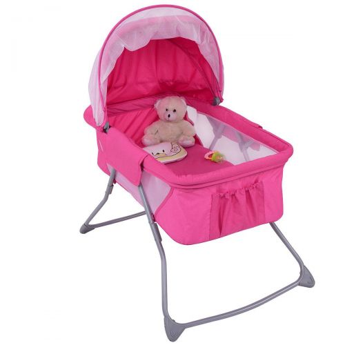  Custpromo Foldable Baby Bassinet Rocking Bed with Mosquito Net, Baby Bassinet with Carrying Bag