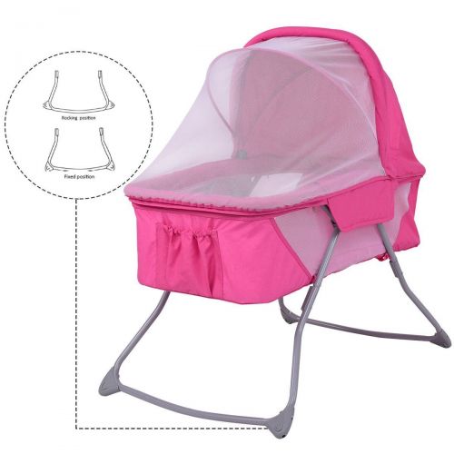  Custpromo Foldable Baby Bassinet Rocking Bed with Mosquito Net, Baby Bassinet with Carrying Bag