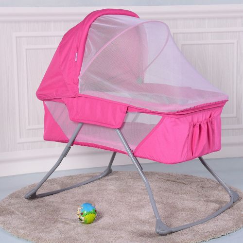  Custpromo Foldable Baby Bassinet Rocking Bed with Mosquito Net, Baby Bassinet with Carrying Bag