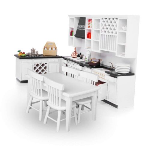  CuteExpress Dollhouse Kitchen Set Miniature Furniture of Dining Room Kit 1/12 Scale Wooden Scenes Accessories (Style-B)