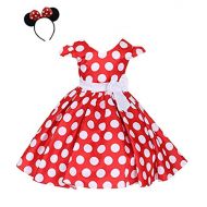 CuteMe Girls Polka Dots Cap Sleeves Princess Skirt Bowknot Tutu Dress Mouse Ears Headband