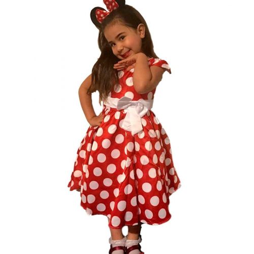  CuteMe Girls Polka Dots Cap Sleeves Princess Skirt Bowknot Tutu Dress Mouse Ears Headband