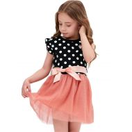 CuteMe Girls Polka Dots Cap Sleeves Princess Skirt Bowknot Tutu Dress Mouse Ears Headband