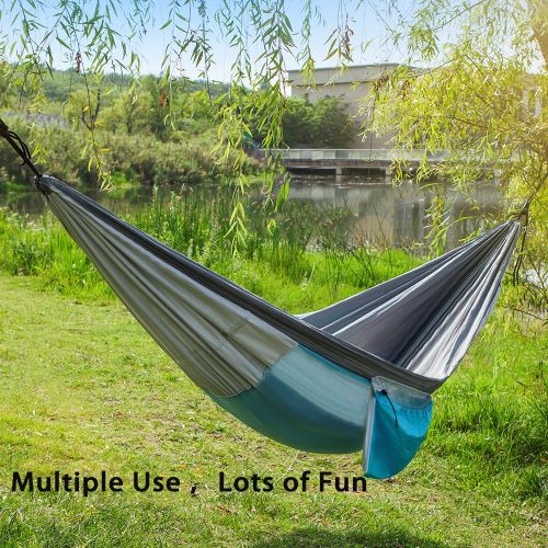  Cutequeen Newdora 2 Person Camping Hammock with Mosquito Net, Ultralight Portable Double Parachute Hammocks, Swing Sleeping Hammock Bed with Net and 2 x Hanging Ropes for Outdoor, Hiking, Ba