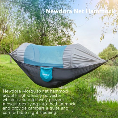  Cutequeen Newdora 2 Person Camping Hammock with Mosquito Net, Ultralight Portable Double Parachute Hammocks, Swing Sleeping Hammock Bed with Net and 2 x Hanging Ropes for Outdoor, Hiking, Ba