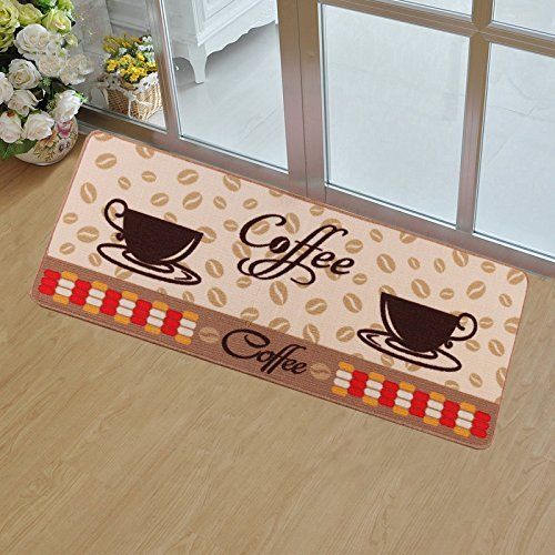  Cuteshower Non-Slip Kitchen Rug Rubber Backing Doormat Runner Mat Set (1 pc 20x31 inch, Coffee)