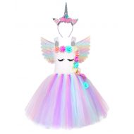 Cuteshower Girl Unicorn Costume, Baby Unicorn Tutu Dress Outfit Princess Party Costumes with Headband and Wings