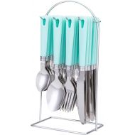 [아마존베스트]Cutiset 25 piece Stainless Steel Flatware Set with Hanging Caddy (Green, 25-Piece)