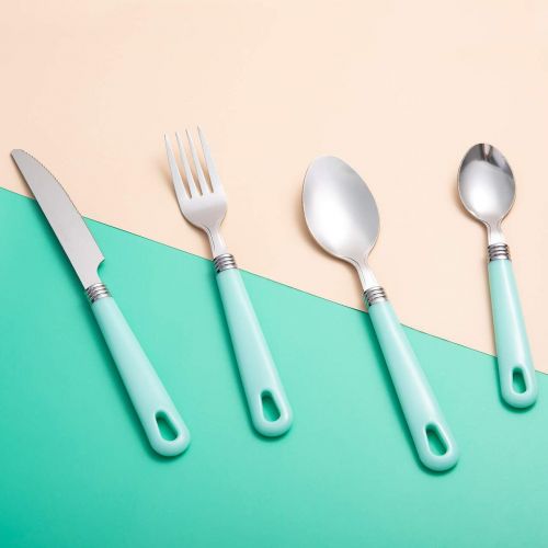  [아마존베스트]Cutiset 25 piece Stainless Steel Flatware Set with Hanging Caddy (Green, 25-Piece)