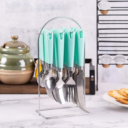  [아마존베스트]Cutiset 25 piece Stainless Steel Flatware Set with Hanging Caddy (Green, 25-Piece)