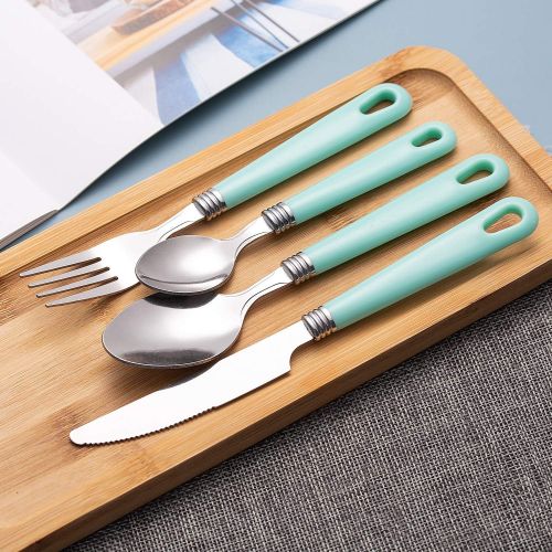  [아마존베스트]Cutiset 25 piece Stainless Steel Flatware Set with Hanging Caddy (Green, 25-Piece)