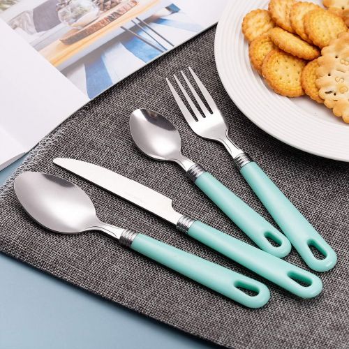  [아마존베스트]Cutiset 25 piece Stainless Steel Flatware Set with Hanging Caddy (Green, 25-Piece)