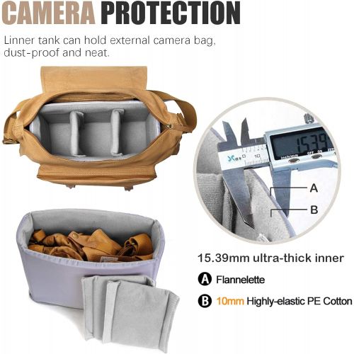  Cwatcun Camera Case Canvas Shoulder Bag with detachable insert Case Shockproof Camera Messenger Bag for Canon Sony Nikon DSLR/SLR, Mirrorless Camera Bag with Tripod Holder for Men