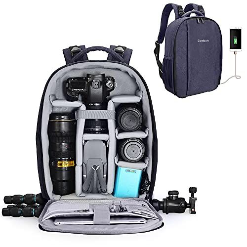  Cwatcun Camera Backpack Professional DSLR Bag with USB Charging Port Rain Cover, Photography Laptop Backpack for Women Men Waterproof, Camera Case Compatible for Sony Canon Nikon L
