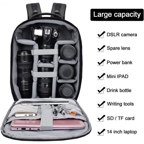  CWATCUN Camera Backpack Professional DSLR Bag with Rain Cover/Tripod Holder/USB Port, Waterproof Photography Backpack fit 15.7 Laptop,Camera Case Camera Bag for Sony Canon Nikon Ca