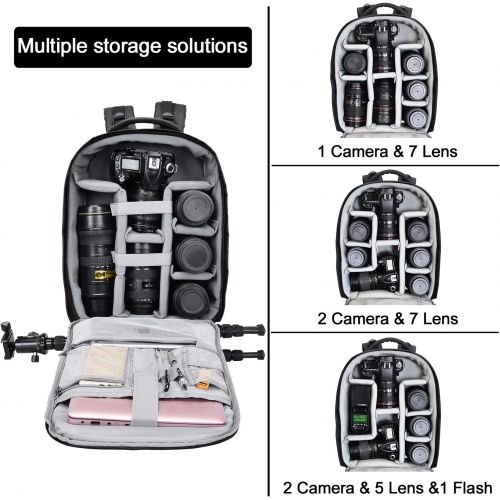  CWATCUN Camera Backpack Professional DSLR Bag with Rain Cover/Tripod Holder/USB Port, Waterproof Photography Backpack fit 15.7 Laptop,Camera Case Camera Bag for Sony Canon Nikon Ca