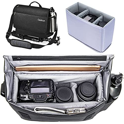  Cwatcun Shockproof Camera Bag with Detachable Insert Case for Canon Sony Nikon Leica Pentax Many Brands Cameras & Lenses Crossbody Camera Bag DSLR SLR Shoulder Camera Bag with Trip