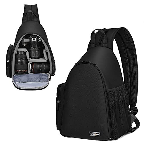  Camera Backpack, Cwatcun Camera Sling Crossbody Backpack Bag, Dual Use Professional SLR DSLR Photo Mirrorless Case Compatible with Cameras Canon Nikon Sony and Lenses Tripod (Black