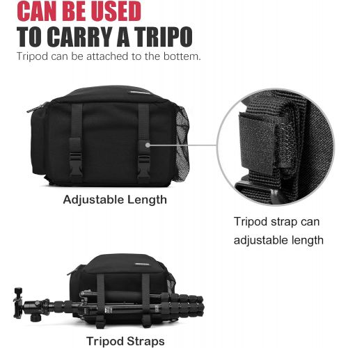  Camera Backpack, Cwatcun Camera Sling Crossbody Backpack Bag, Dual Use Professional SLR DSLR Photo Mirrorless Case Compatible with Cameras Canon Nikon Sony and Lenses Tripod (Black