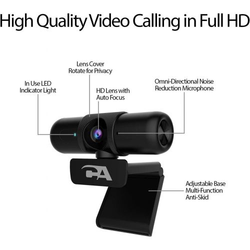  Cyber Acoustics CA Essential Webcam 1080HD-AF ? USB Webcam with Microphone for Desktop or Notebooks, 1080p Webcam, HD Auto-Focus and Light Correction, Omni-Directional Microphone (WC-2000)