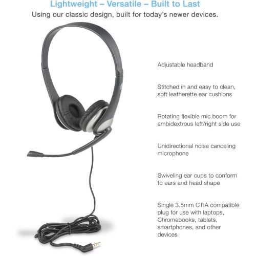  [아마존베스트]Cyber Acoustics Stereo Headset, headphone with microphone, great for K12 School Classroom and Education (AC-204), Black