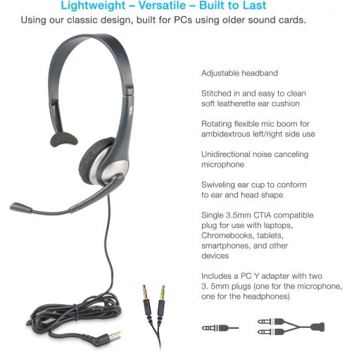  [아마존베스트]Cyber Acoustics Mono Headset, headphone with microphone, great for K12 School Classroom and Education (AC-104),Gray