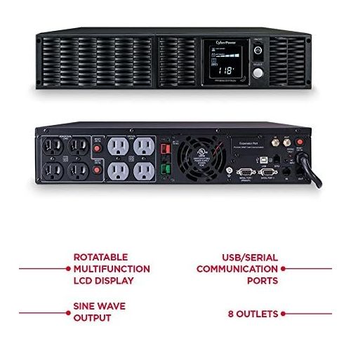  CyberPower PR1500LCDRTXL2U Smart App Sinewave UPS System, 1500VA1500W, 8 Outlets, AVR, 2U RackTower