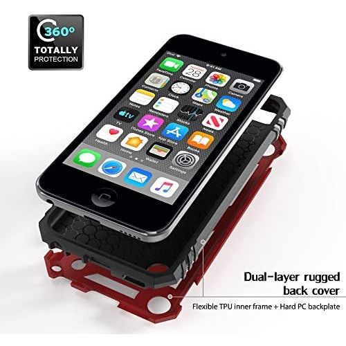  [아마존베스트]Cyberowl iPod Touch 7 Case,iPod Touch 6 Case with Car Mount,SLMY Hybrid Rugged Shockproof Cover with Built-in Kickstand for Apple iPod Touch 5 6 7th-Red