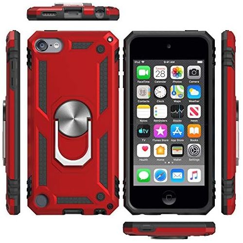  [아마존베스트]Cyberowl iPod Touch 7 Case,iPod Touch 6 Case with Car Mount,SLMY Hybrid Rugged Shockproof Cover with Built-in Kickstand for Apple iPod Touch 5 6 7th-Red